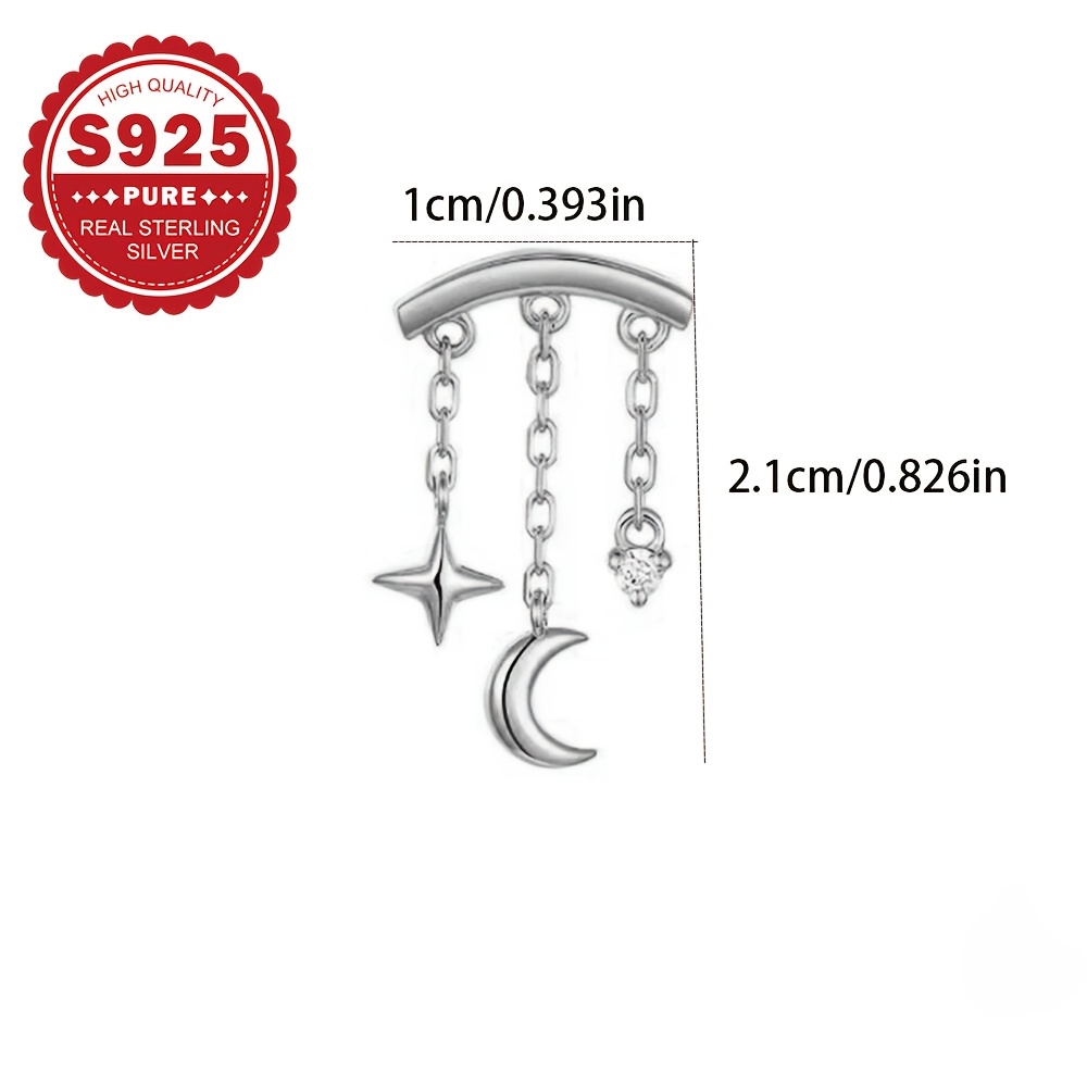 Women's S925 Tassel Star and Moon Ear Cuff Stud